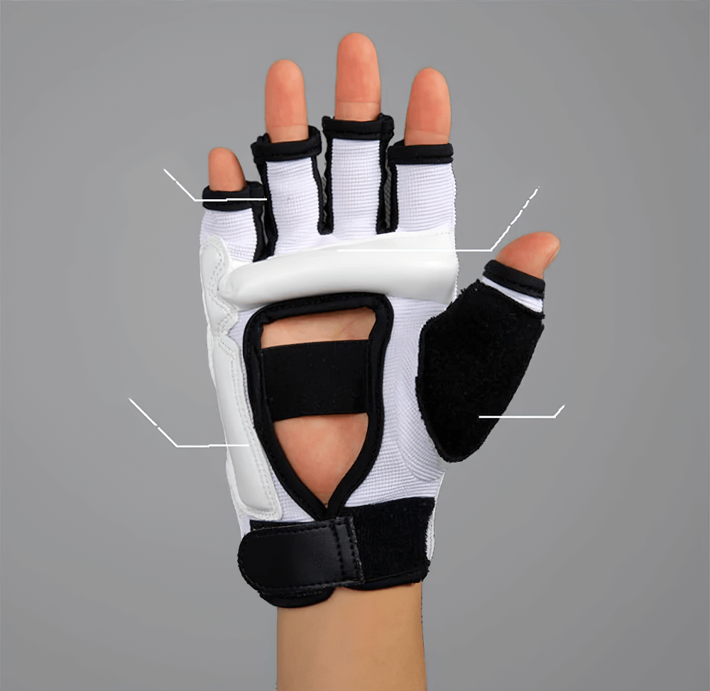 Open palm MMA sparring glove with EVA impact protection, showcasing durability and flexibility for martial arts training.